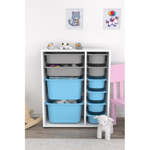10 Sepetli Çok Amaçlı Oyuncak Dolabı Mavi Gri 2D2K6U