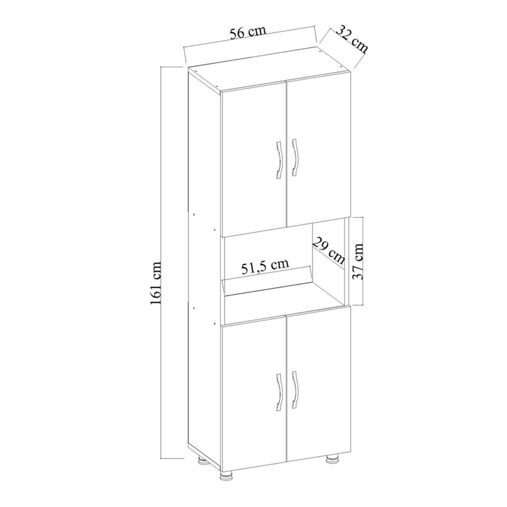 Dienni Beyaz Dört Kapaklı Bölmeli Çok Amaçlı Dolap