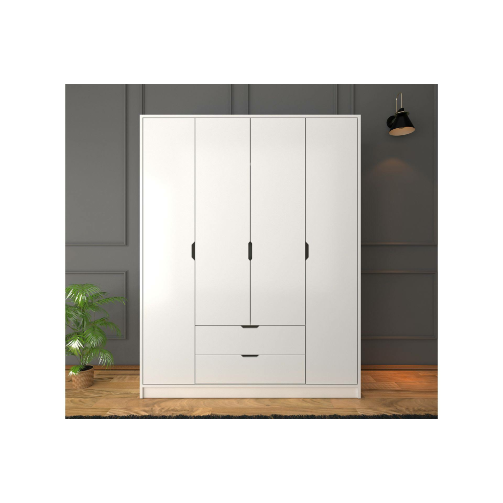 Mat Gardırop, 4 Kapılı 2 Çekmeceli, Beyaz