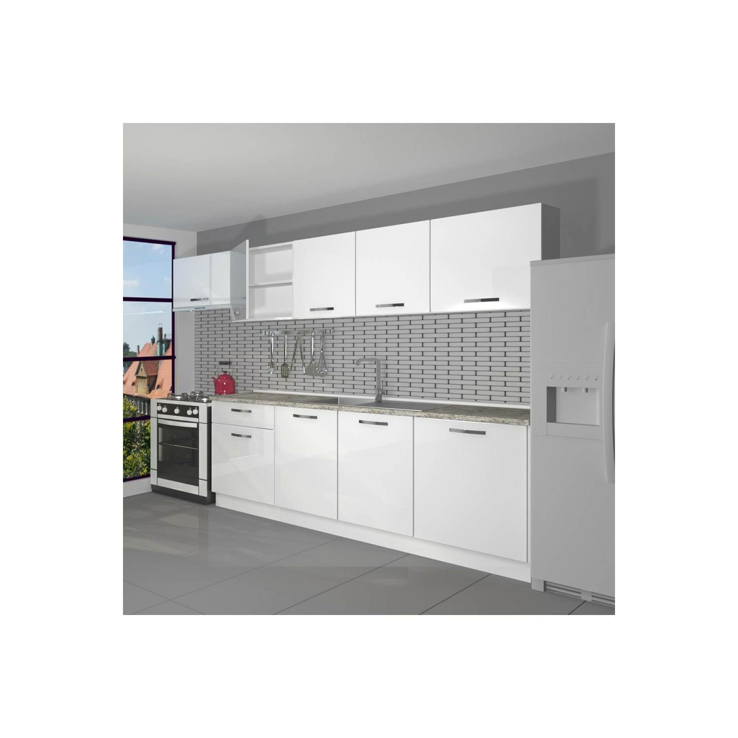 Decoraktiv Smart 280 Hazır Mutfak Dolabı - Tezgah Dahil - Parlak Beyaz