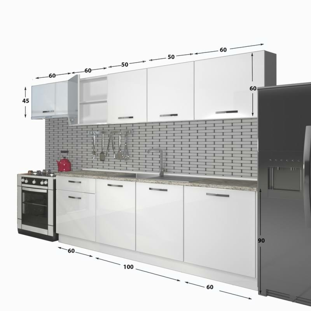 Decoraktiv Smart 280 Hazır Mutfak Dolabı - Tezgah Dahil - Parlak Beyaz