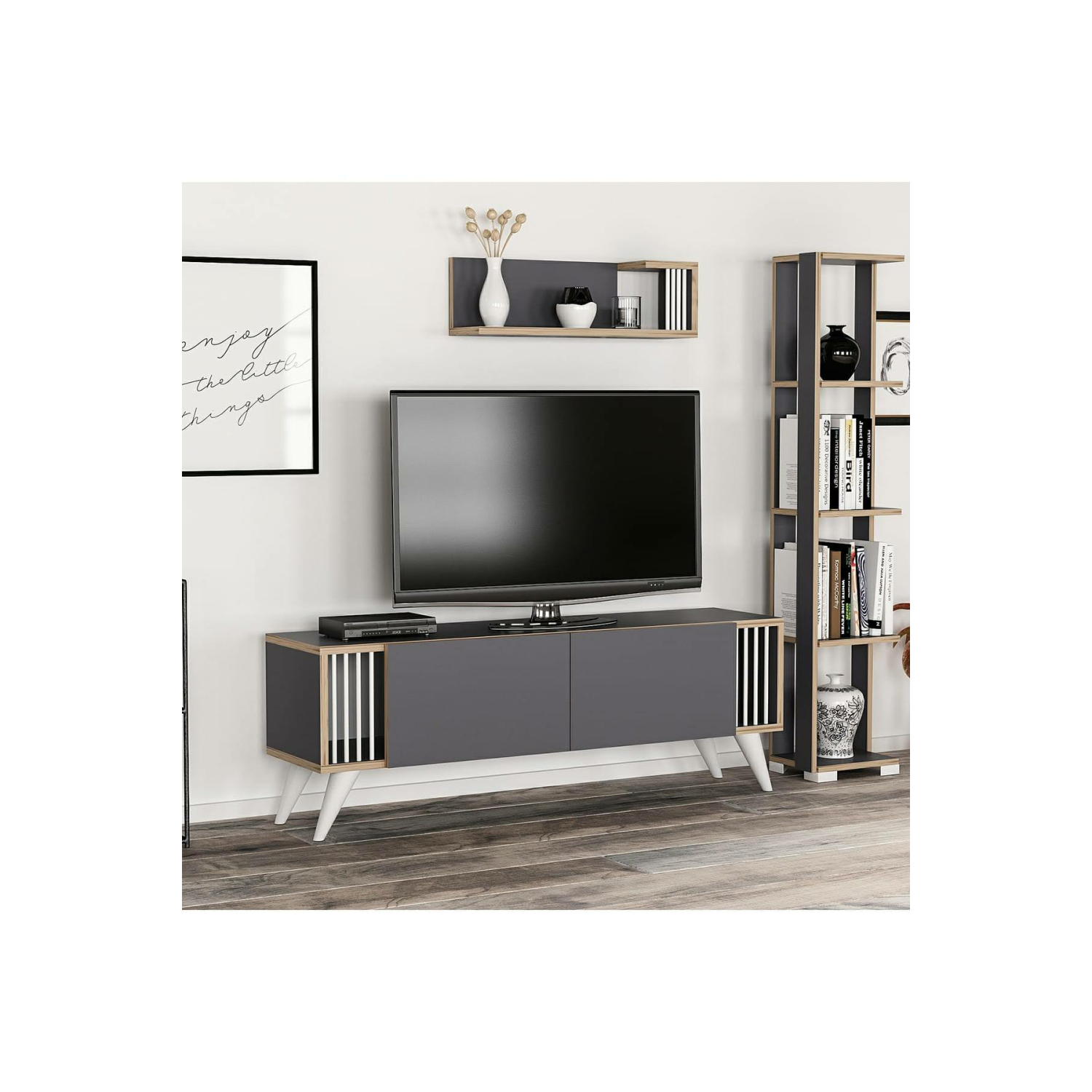 Minar Negro Tv Ünitesi Retro Ayaklı - Antrasit