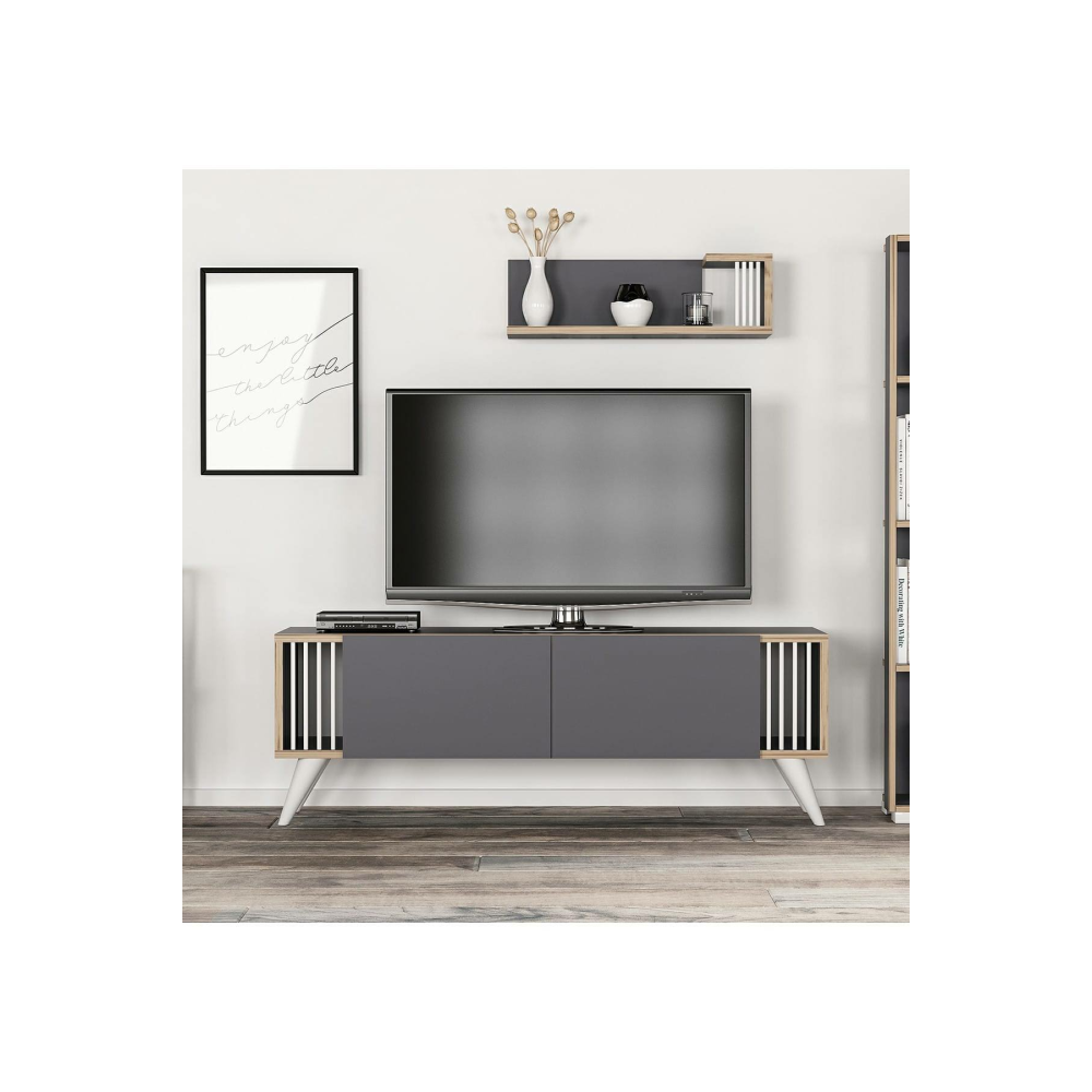 Minar Negro Tv Ünitesi Retro Ayaklı - Antrasit