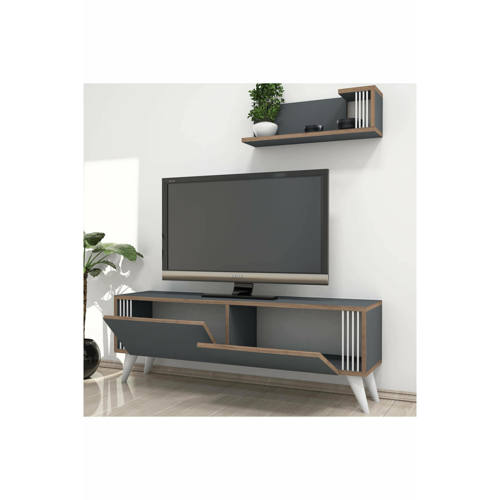 Minar Negro Tv Ünitesi Retro Ayaklı - Antrasit