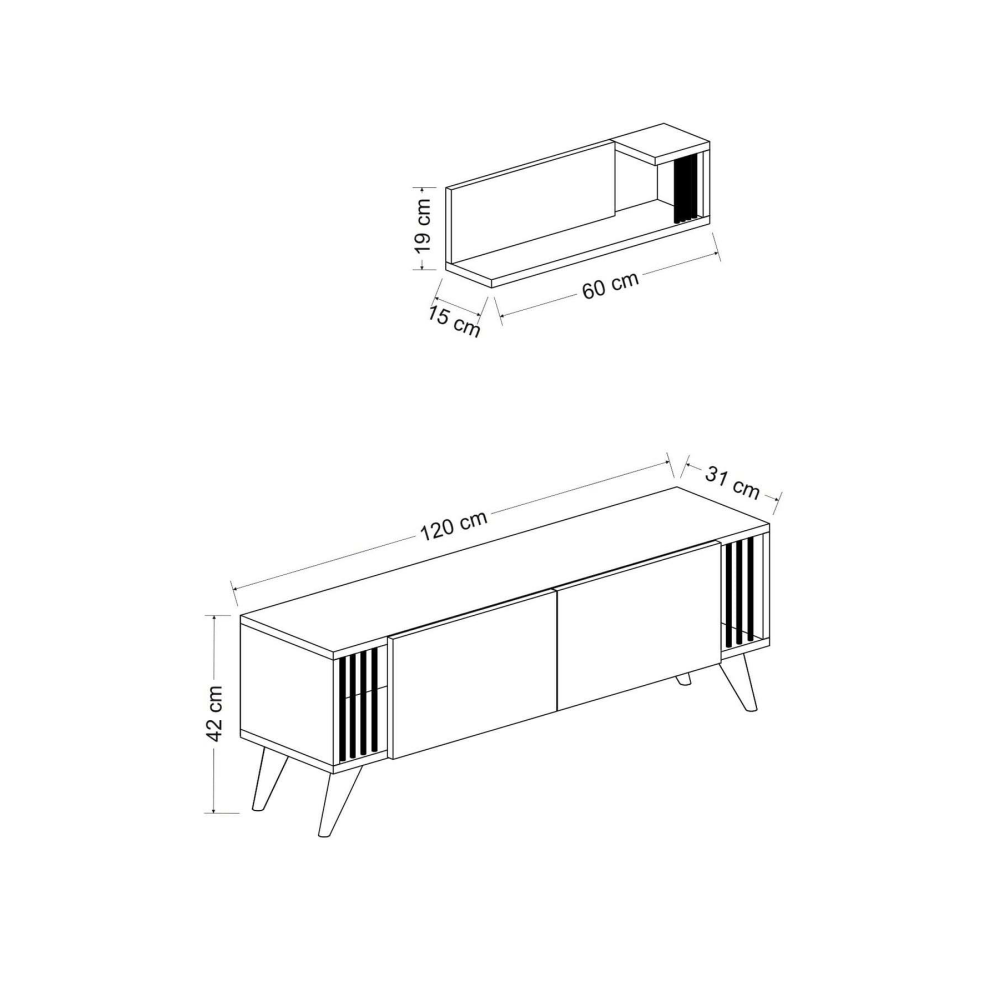 Minar Negro Tv Ünitesi Retro Ayaklı - Antrasit