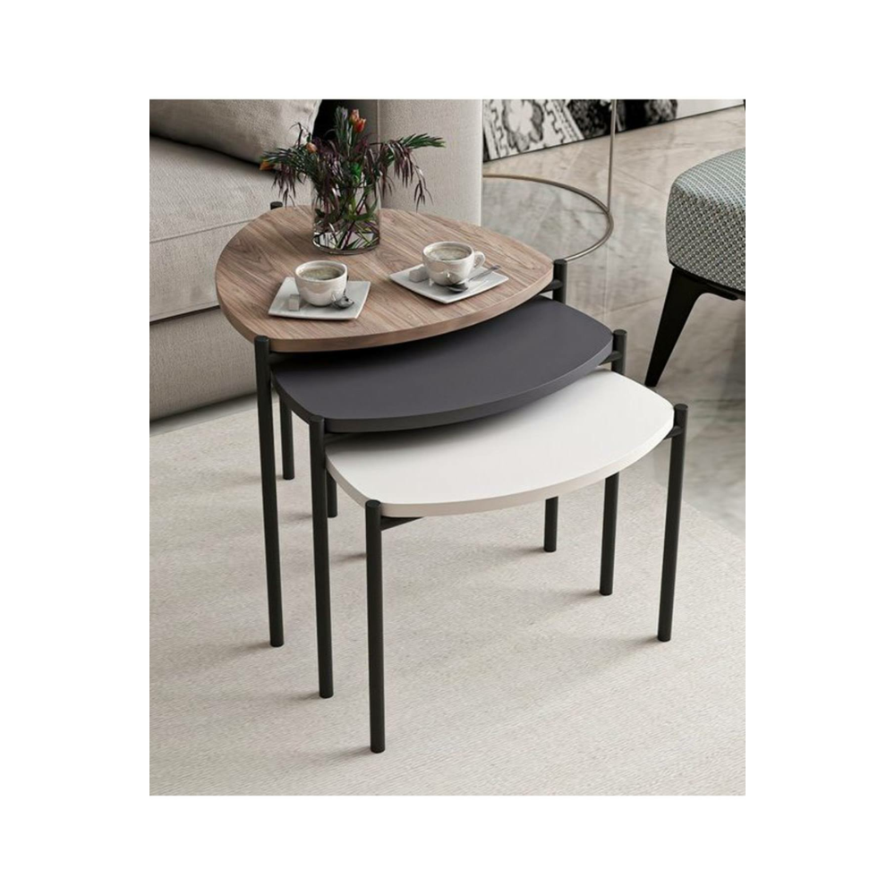 Vivense Minar Lenny 3 Lü Metal Ayaklı Zigon Sehpa - Antrasit Kaman