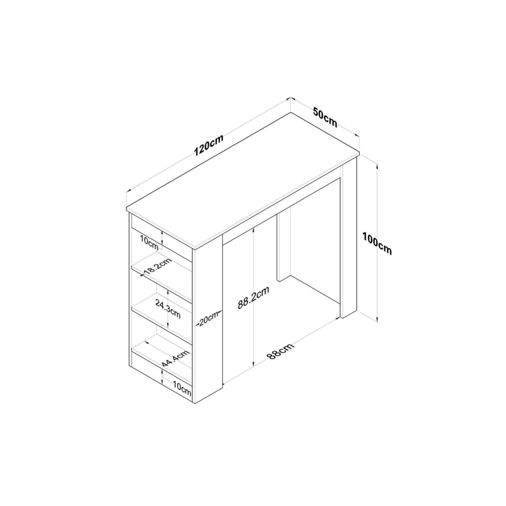 Rani Ja103 Bar Masası 3 Raflı Yemek Masası Sepet Ceviz - Beyaz