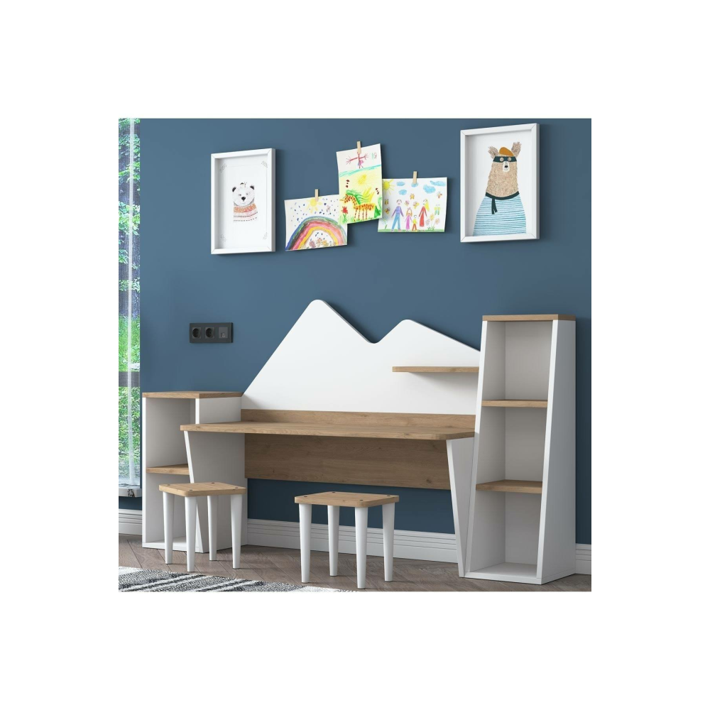 Rani Dl101 Kitaplıklı Çocuk Etkinlik Çalışma Masası 2 Adet Tabure