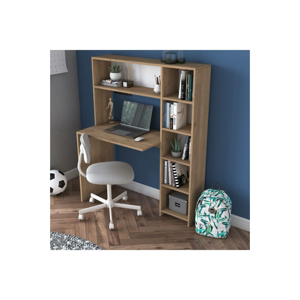 Rani HA104 Kitaplıklı Raflı Bilgisayar Çalışma Masası Sepet Ceviz