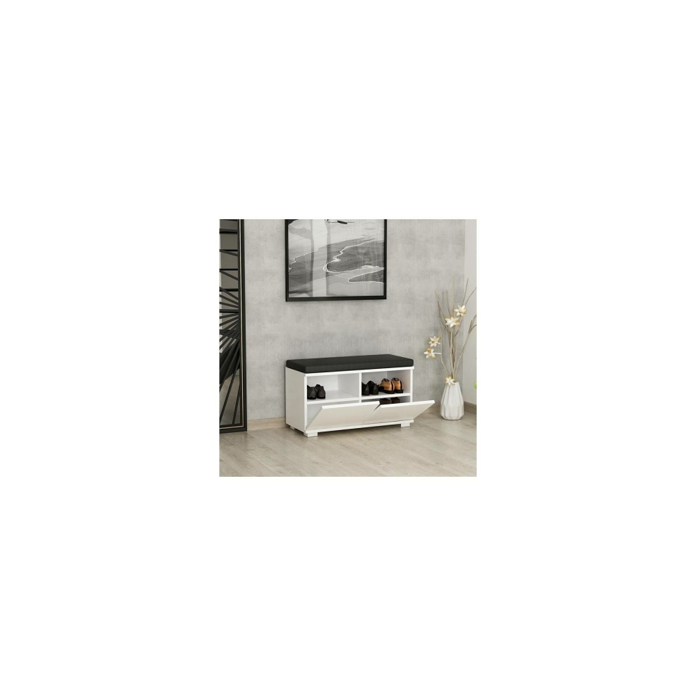 Vivense Drago Oturaklı Ayakkabılık Ve Puf Beyaz