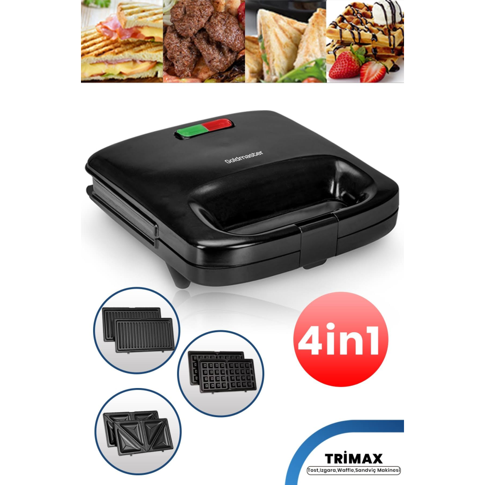 GOLDMASTER Trimax 4’ü Bir Arada Çıkarılabilir Tost ,ızgara ,waffle ,sandviç Makinesi Gm-7452
