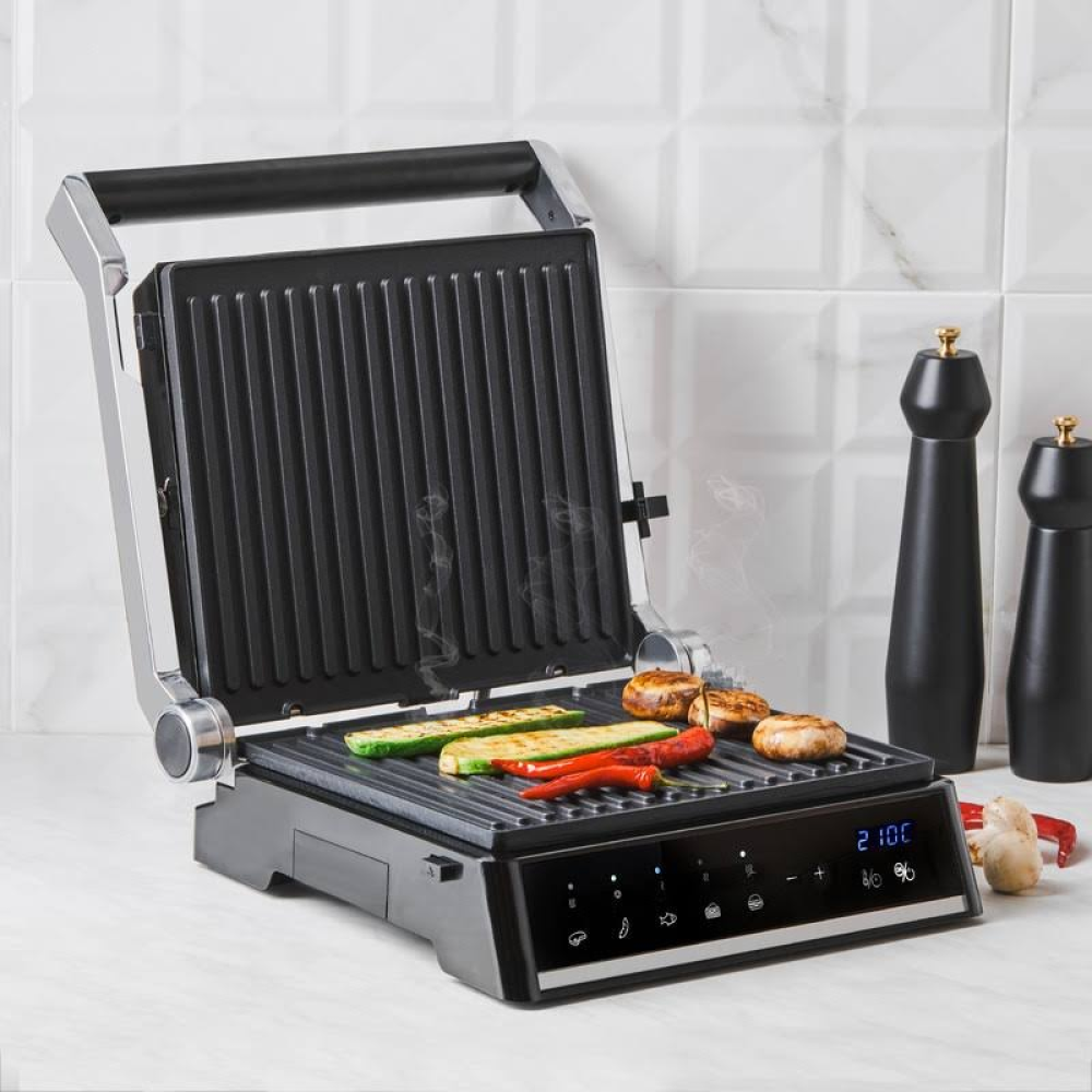 HOMEND Grilliant 1341h Inox Gövdeli, Döküm Plakalı, 5 Programlı, Led Ekranlı Tost Ve Izgara Makinesi