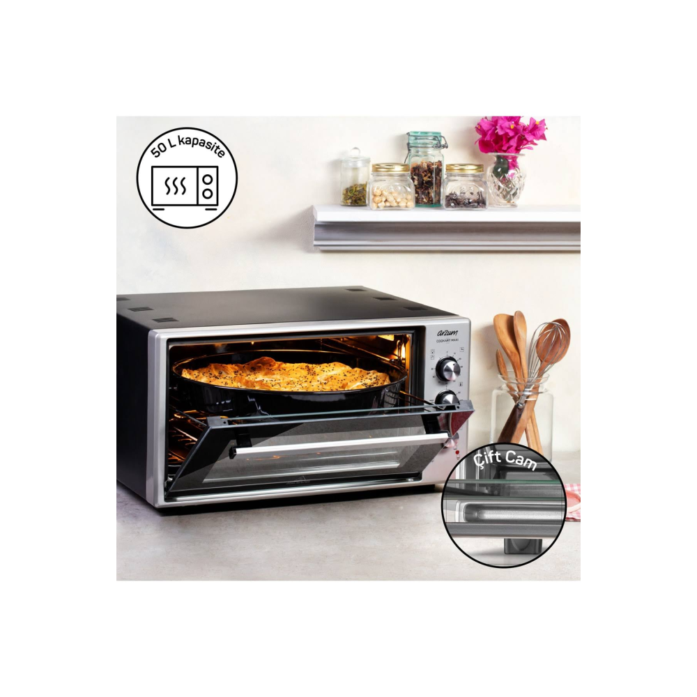 Arzum AR2002 Cookart Maxi 50 Lt Çift Camlı Fırın
