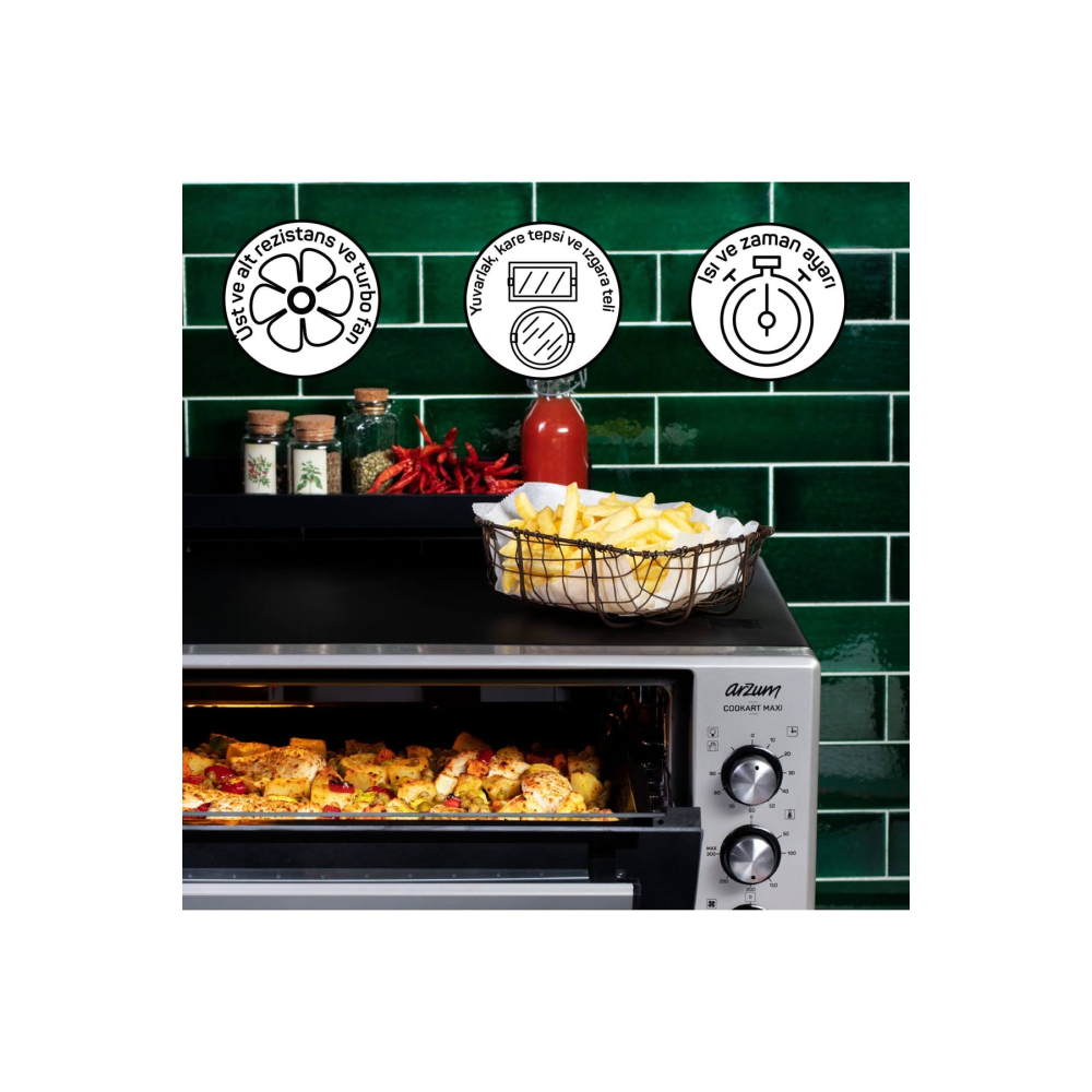Arzum AR2002 Cookart Maxi 50 Lt Çift Camlı Fırın