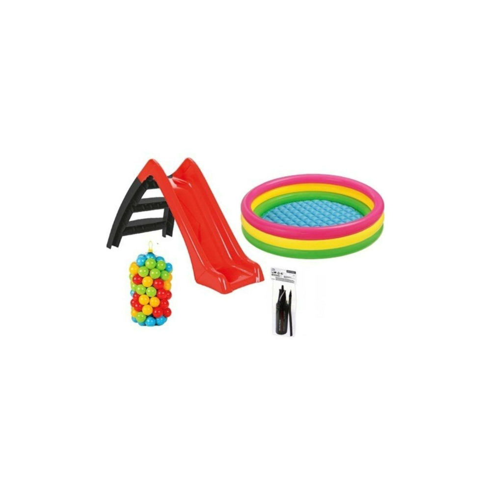 Vardem Kaydıraklı Oyun Seti (Sunset Havuz / 6 cm 100 ' lü Topu Pompa Kaydırak)