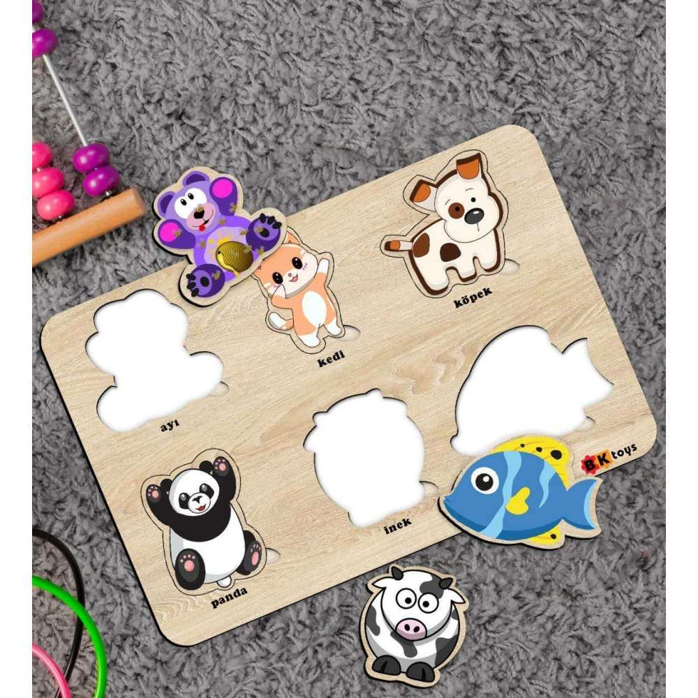 BK Toys Çocuklar Için 4’lü Ahşap Figürlü Eğitici-öğretici Yapboz Puzzle-1
