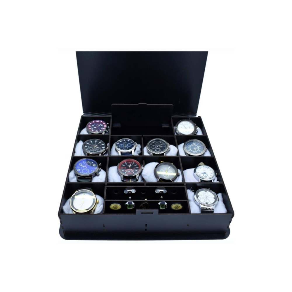 Özgüner Oyuncak 12'li Saat Kutusu Ahşap Kol Düğmesi Ve Mücevherlik Bölmeli