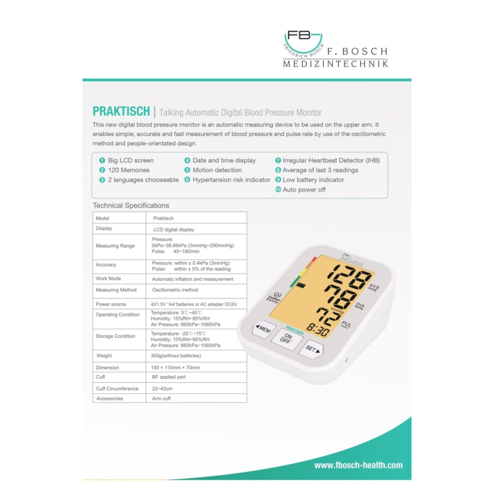 F. Bosch Praktisch Otomatik Tansiyon Aleti Koldan Konuşan