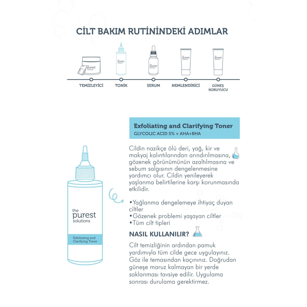 The Purest Solutions Glycolic Acid 5% AHA + BHA Gözenek Sıkılaştırıcı ve Arındırıcı Tonik 200 ml