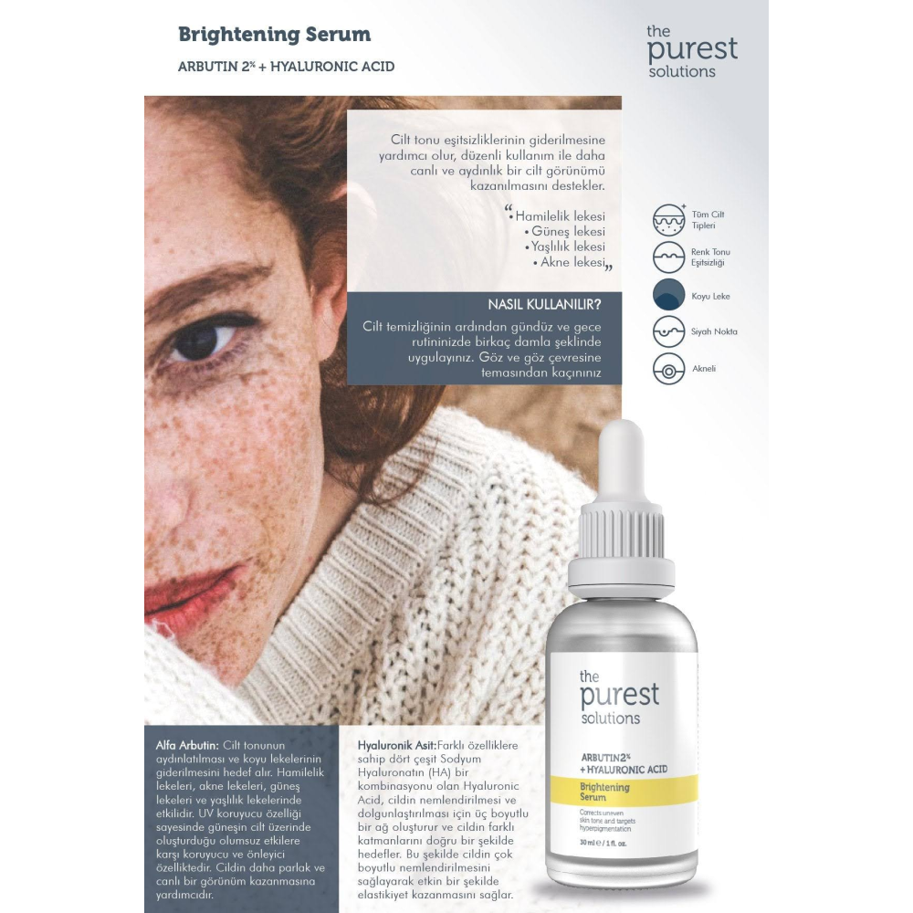 The Purest Solutions Leke Giderici Ve Cilt Tonu Eşitleyici Bakım Serumu 30 Ml (arbutin %2 + Hyaluronic Acid)
