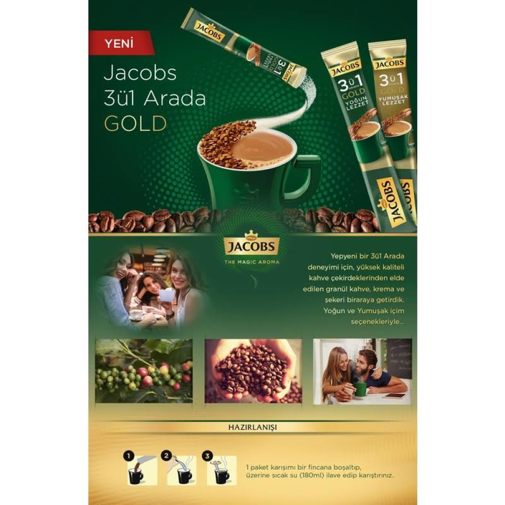 Jacobs 3'ü 1 Arada Gold Yoğun Lezzet Kahve 18g 40 Adet