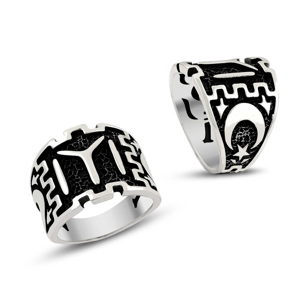 Ay Yıldız Kayı Boyu Erkek Gümüş Yüzük