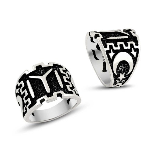 Ay Yıldız Kayı Boyu Erkek Gümüş Yüzük