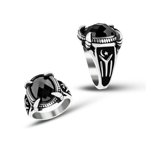 Oniks Taşlı Kayı Boyu Erkek Gümüş Yüzük