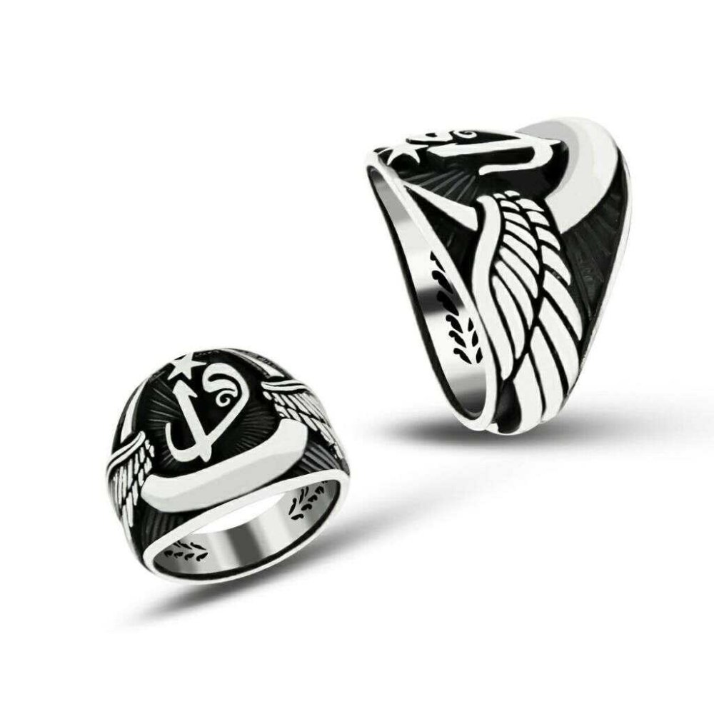 Desenli Elif ve Vav Harfli Erkek Gümüş Yüzük