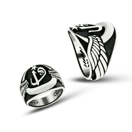 Desenli Elif ve Vav Harfli Erkek Gümüş Yüzük