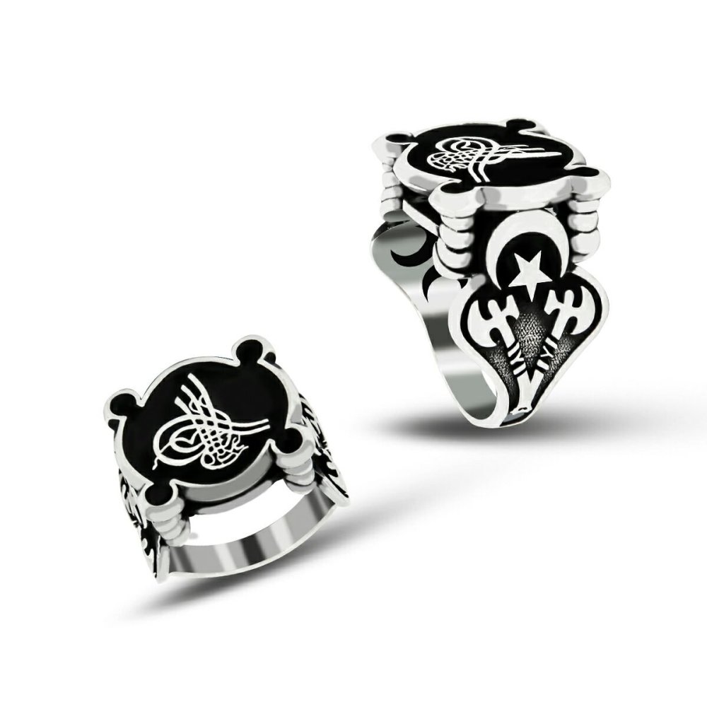 Osmanlı Tuğralı Ay Yıldız Erkek Gümüş Yüzük