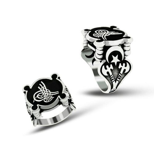 Osmanlı Tuğralı Ay Yıldız Erkek Gümüş Yüzük