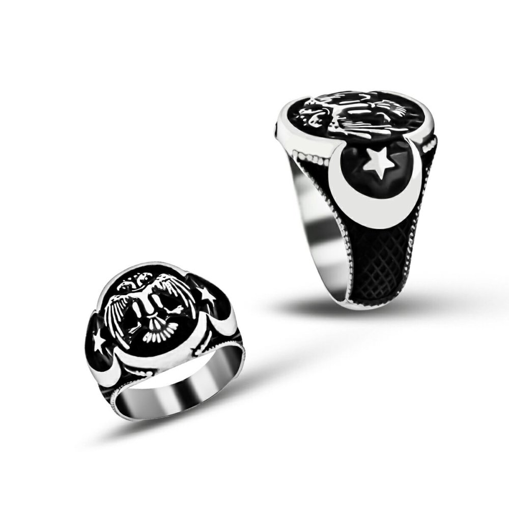 Selçuklu Kartal Ay Yıldız Erkek Gümüş Yüzük