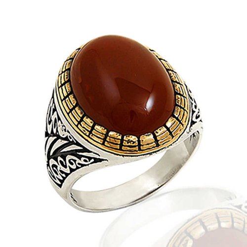 Kırmızı Opal Taşlı Erkek Gümüş Yüzük