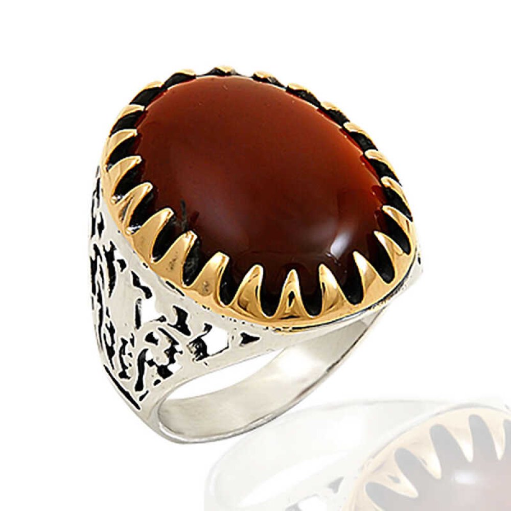 Kırmızı Akik Taşlı Erkek Gümüş Yüzük