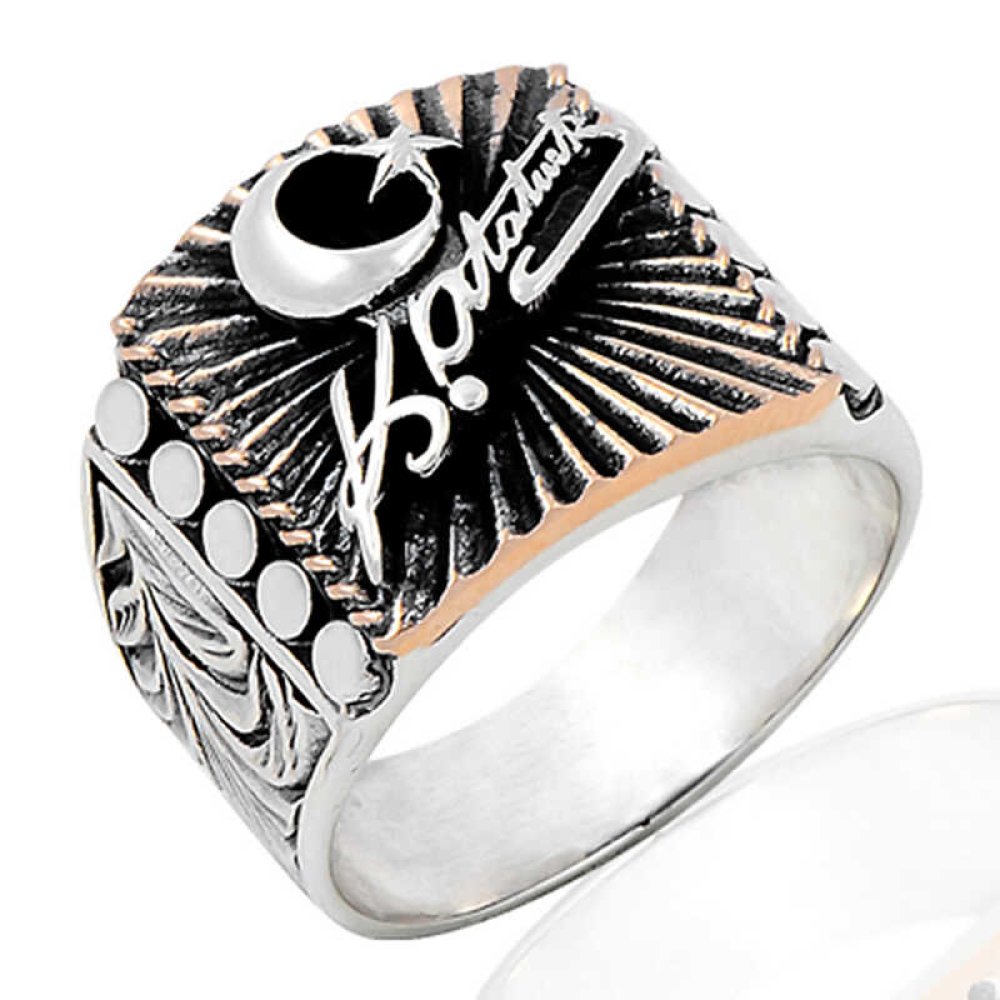 Ay Yıldız Atatürk İmza Erkek Gümüş Yüzük