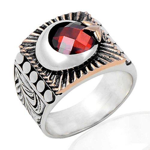 Ay Yıldız Taşlı Erkek Gümüş Yüzük