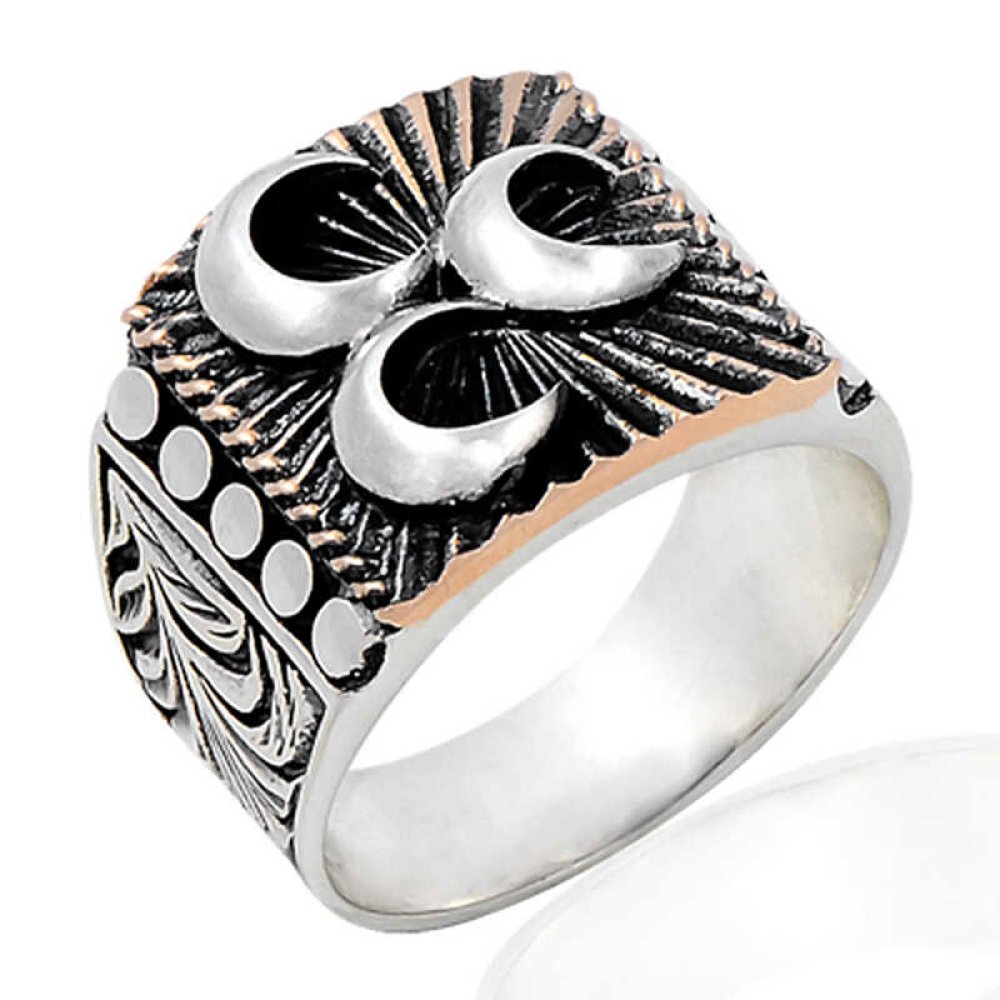 Üç Hilal Erkek Gümüş Yüzük