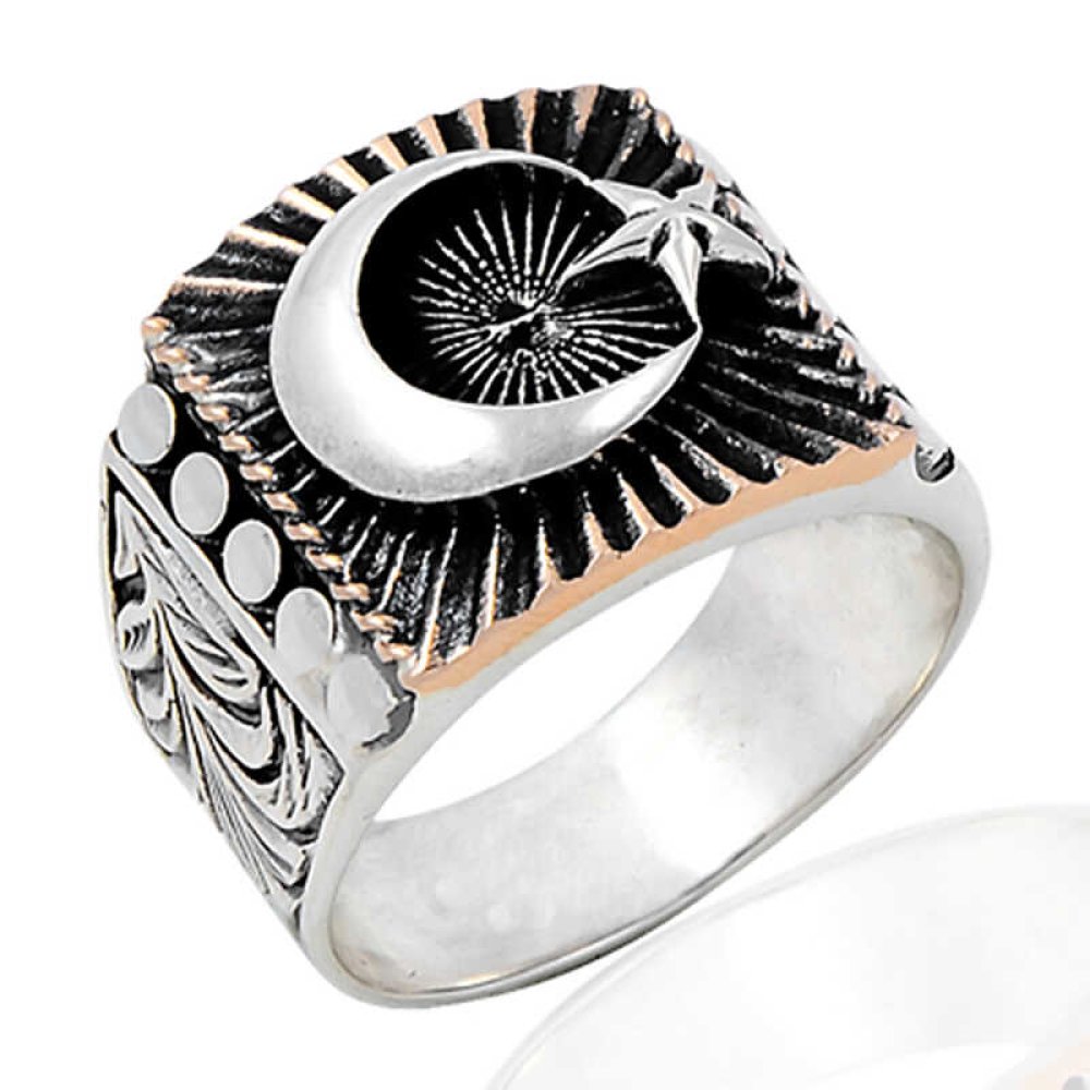 Taşsız Ay Yıldız Erkek Gümüş Yüzük