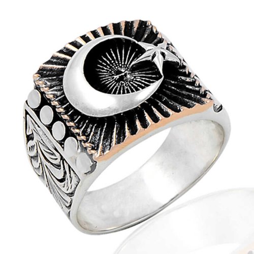 Taşsız Ay Yıldız Erkek Gümüş Yüzük