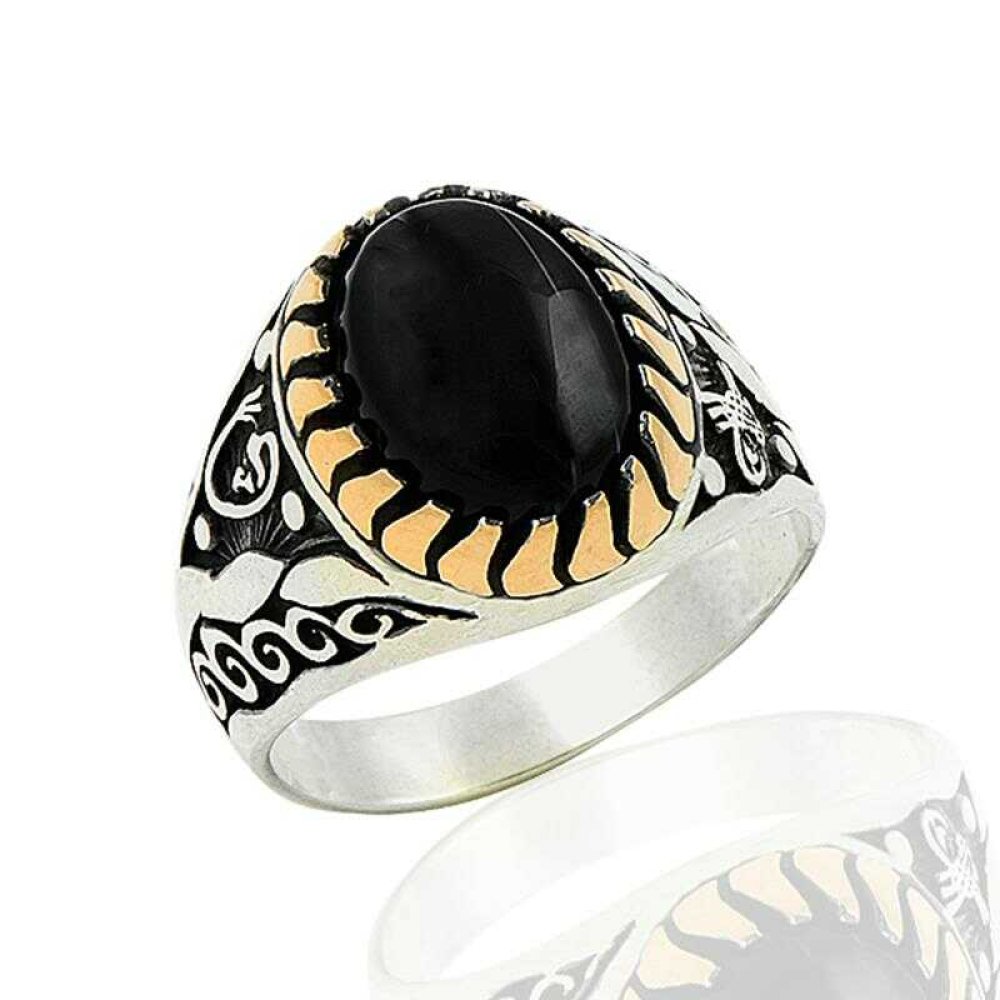 Oval Onix Taşlı Erkek Gümüş Yüzük
