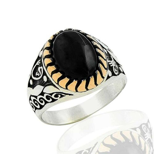 Oval Onix Taşlı Erkek Gümüş Yüzük