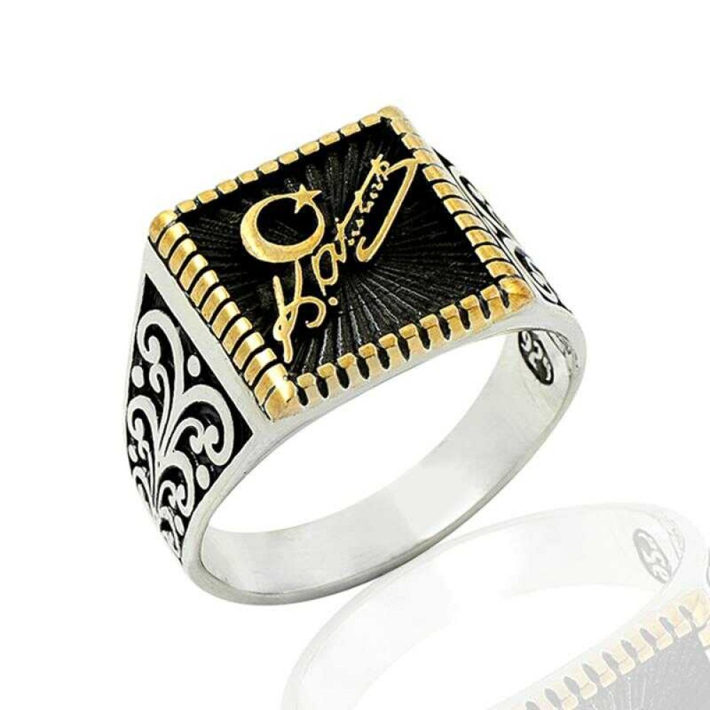 Motifli Kemal Atatürk Erkek Gümüş Yüzük