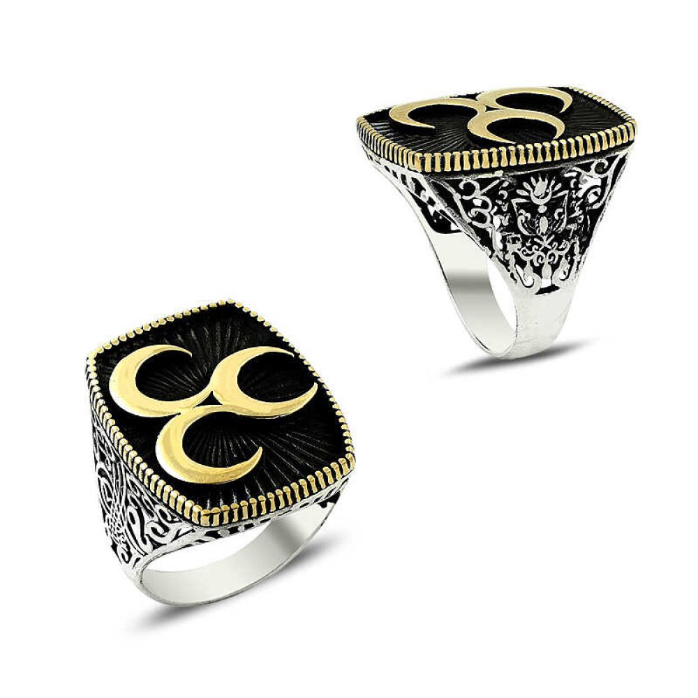 Tuğralı Üç Hilal Erkek Gümüş Yüzük