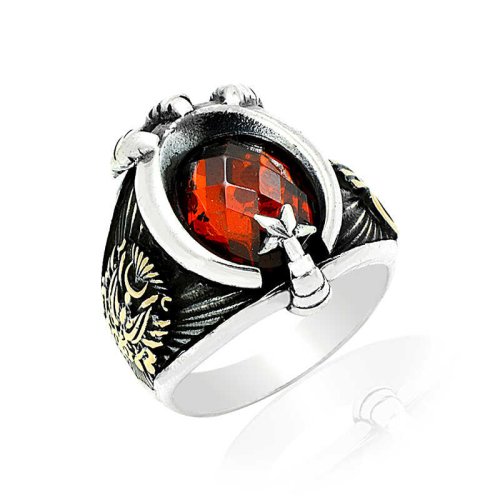 Taşlı Ay Yıldız Pençe Erkek Gümüş Yüzük