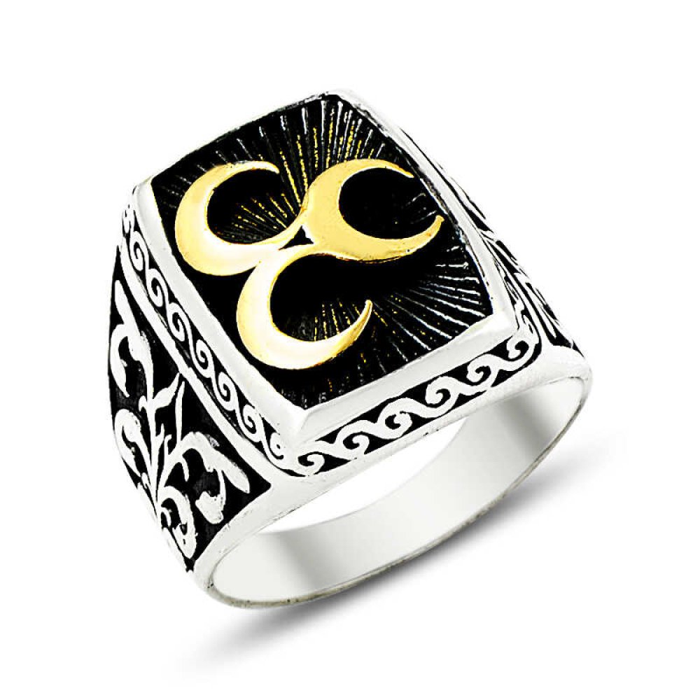 Üç Hilal Motifli Erkek Gümüş Yüzük