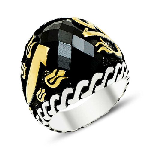 Oniks Taşlı Elif Erkek Gümüş Yüzük