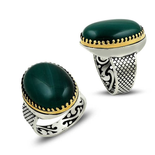 Yeşil Opal Taşlı Erkek Gümüş Yüzük