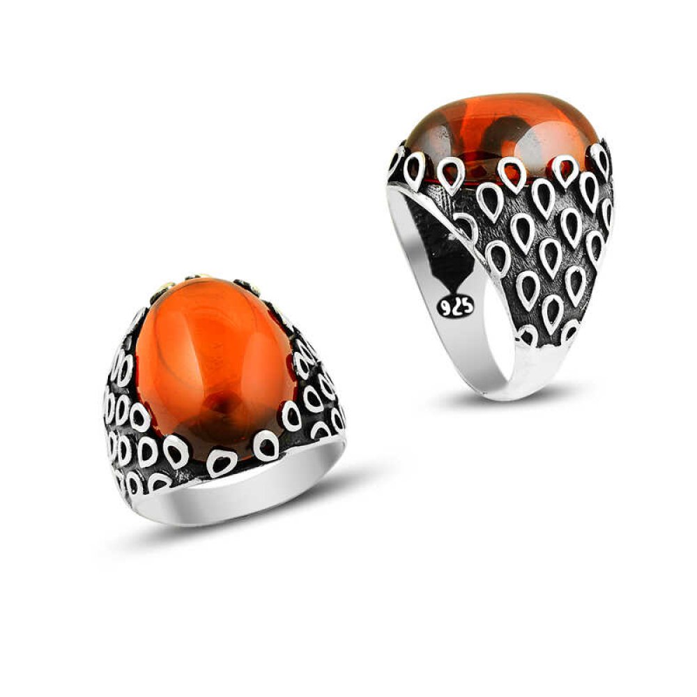 Kırmızı Akik Taşlı Erkek Gümüş Yüzük