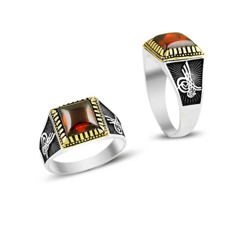 Osmanlı Tuğrası Taşlı Erkek Gümüş Yüzük